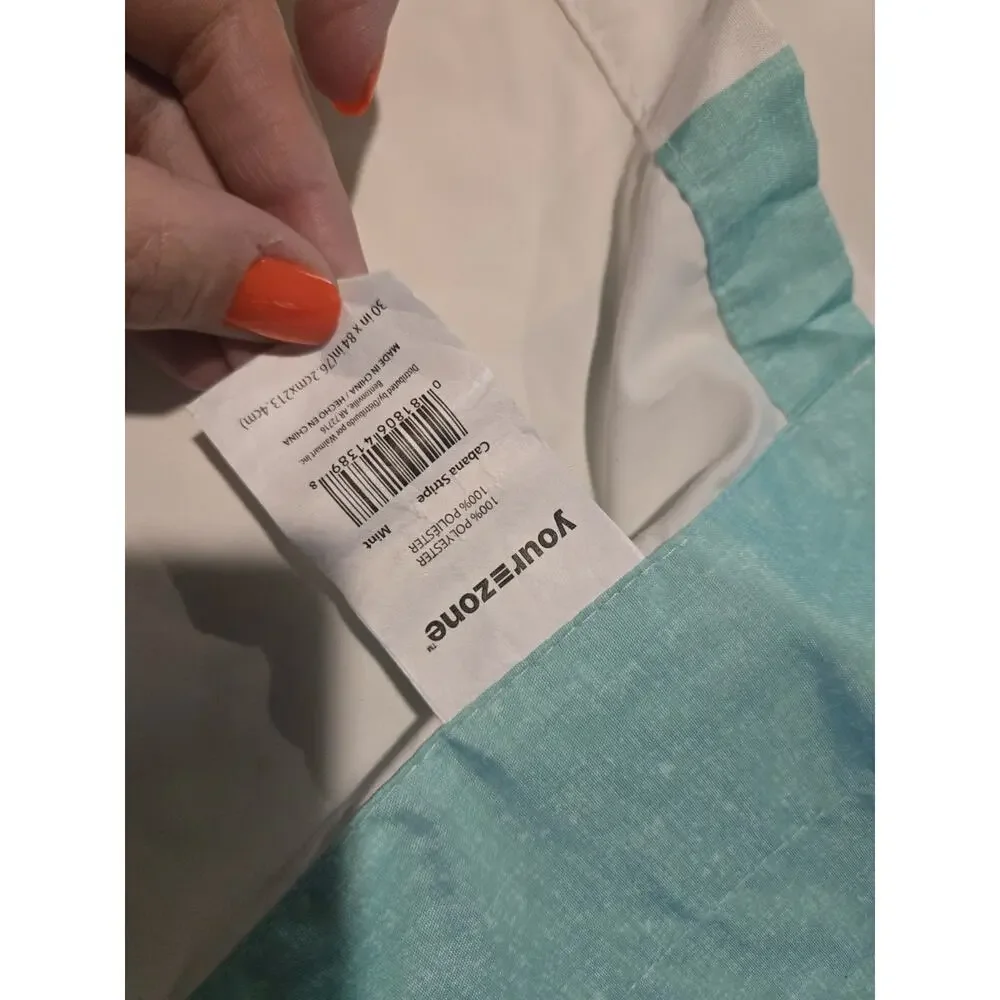 Your Zone Cabana Stripe Curtain Panels Mint Aqua White 30x84 Set of 3